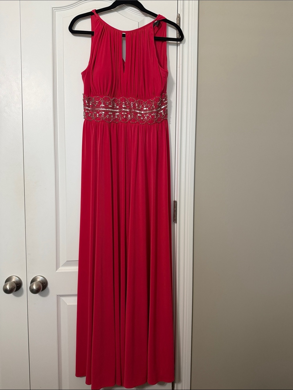 R & M Richards Fuchsia Beaded Waist Evening Gown